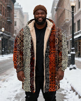 Big & Tall Men's Tribal Geometric Pattern Printed Velvet Thickened Long Hooded Coat